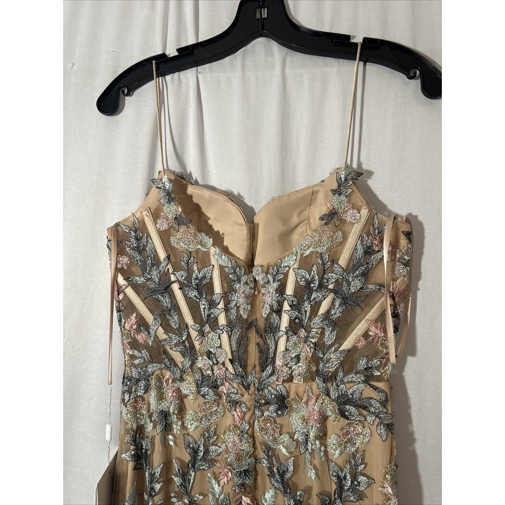 NWT $798 Mac‎ Duggal [ 4 ] 79313 Embroidered Spaghetti Strap Trumpet Gown Nude - Picture 13 of 15
